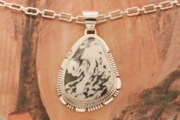 Navajo Jewelry Genuine White Buffalo Turquoise Sterling Silver Pendant